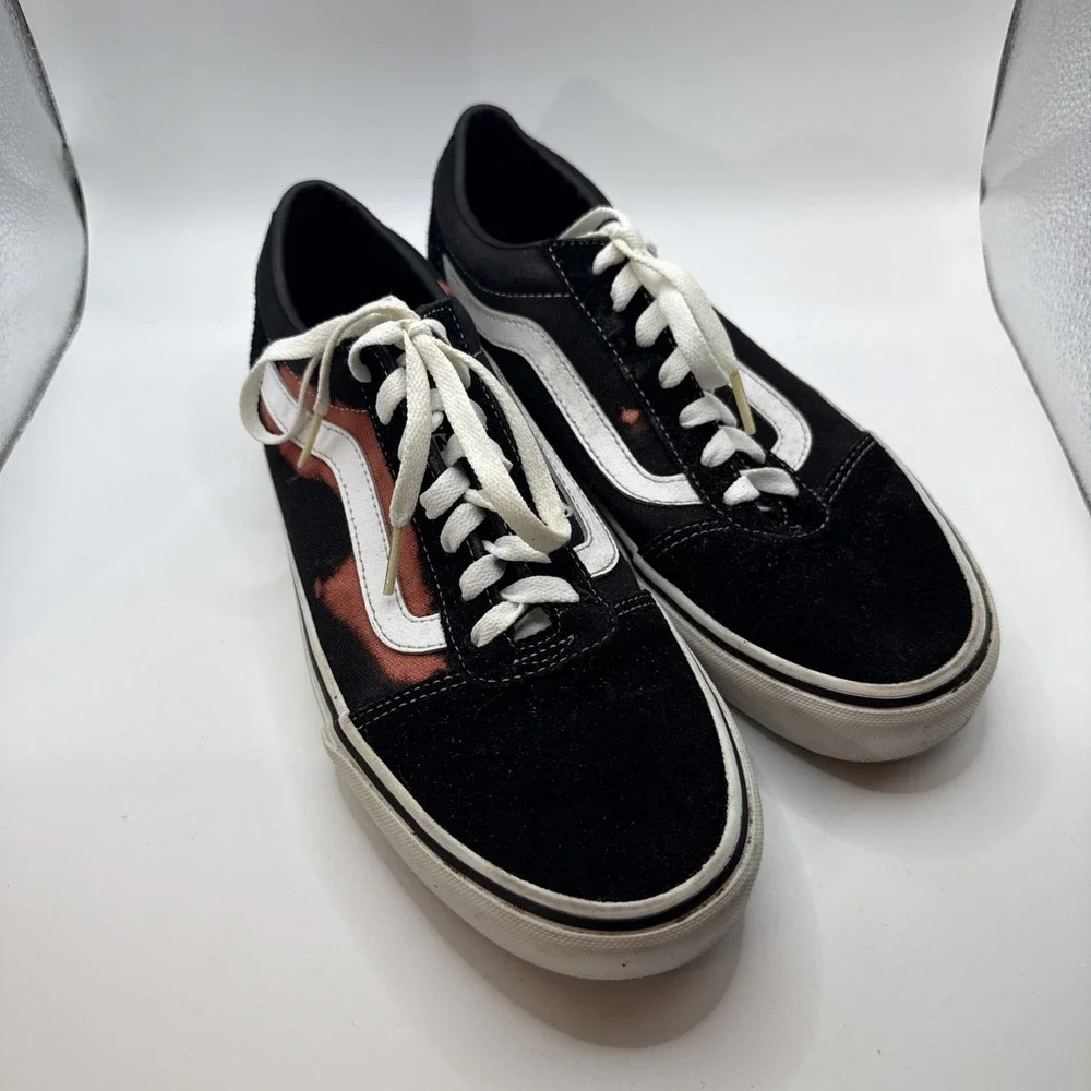 Vans‎ Men's Ward Black/White Suede/Canvas Mix Skate Shoes, Bleached Design